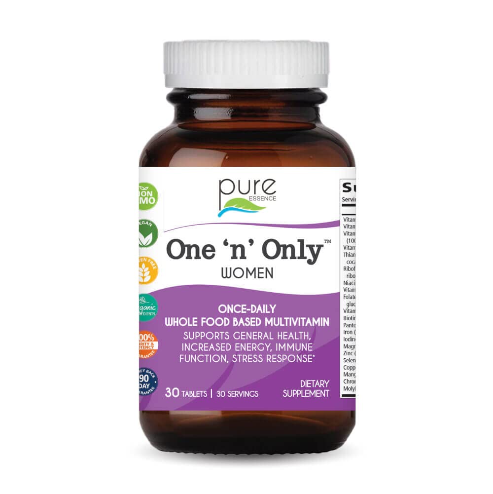 PURE ESSENCE LABS One N Only Multivitamin for Women, Natural One a Day Herbal Supplement with Vitamin D3, B12, and Biotin with Whole Foods, 30 Tablets