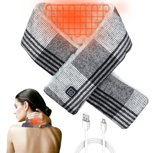 Beheizter Schal für Damen und Herren, Nackenheizkissen, Heizkissen gegen Nacken- und Schulterschmerzen, drei Temperaturstufen, schnelles Aufheizen, Nackenwärmer, Weihnachts (Grauweiß)