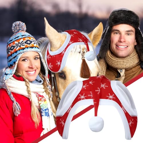 Gorro navideño para caballos YRYRYW con diseño transpirable de copos de nieve para hípica 6