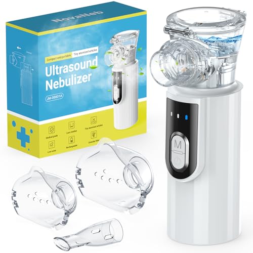 NovaNeb Nebuliser Machine for Adults - Rechargeable Portable Self-Cleaning Adjustable Mist with 2 Masks and Mouthpiece Handheld Nebulizer for Kids Home Use Travel Lvory White Upgraded