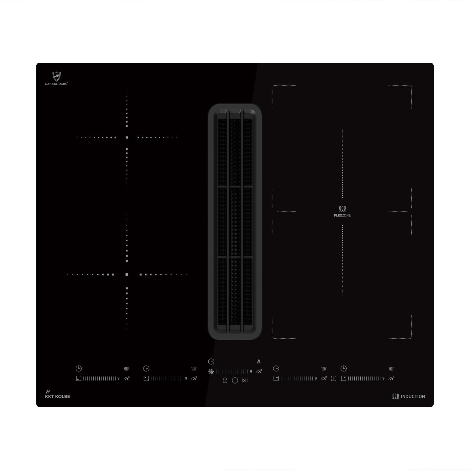 KKT KOLBE plaque induction avec hotte intégrée | 638 m³/h | 60 cm | 7,4 kW | 4 zones | 9 niveaux | sans cadre | IND600DRAFT