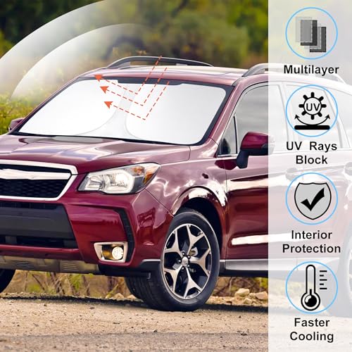 Image of Windshield Sun Shade Custom Fit for 2014-2018 Subaru Forester Accessories Foldable Sunshade Sun Blocker Protect Car from Sun Rays & Heat Damage Keep Car Cooler