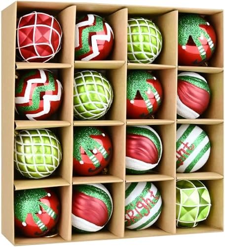 16PCS Christmas Balls Ornaments - 2.36" Red Green White Ball Orna...