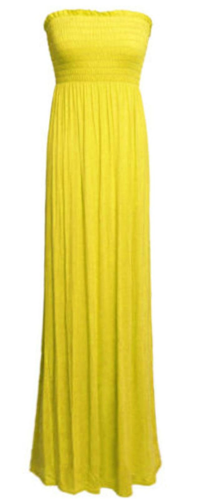 21Fashion New Women's Sleeveless Boobtube Bandeau Maxi Ladies Sheering Long Dress Yellow - 22