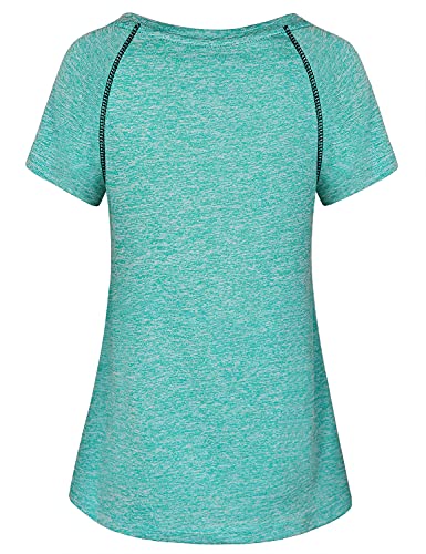 Yakestyle Womens Workout Short Sleeve Tops, Lady Athleisure Wear Round Neck Short Sleeve Yoga Shirts Workout Trainning Running Gym Jogging Apparel, Green Xl, Green #TOP1