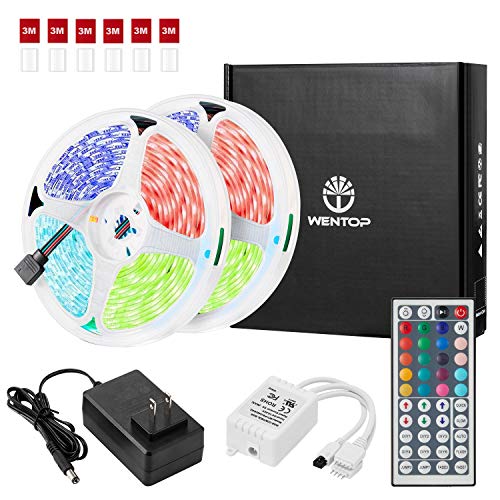 WenTop Led Light Strip Kit SMD 5050 32.8 Ft (10M) 300leds RGB 30leds/m with Listed Power Supply and 44 Key Ir Controller for TV,Bedroom,Kitchen Under Counter, Under Bed Lighting