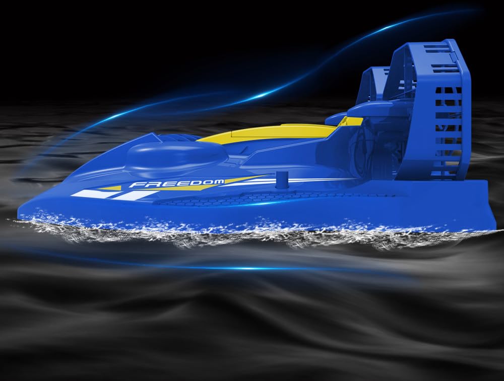 efaso RC Hovercraft A1 - Barco teledirigido (motor potente, impermeable para tierra y agua), aerodeslizador de alta velocidad teledirigido con largo tiempo de conducción a escala 1:10 RTR
