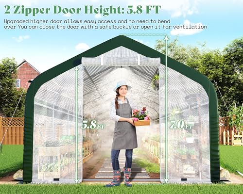 AMERLIFE 34x10x7 FT Large Walk-in Tunnel Greenhouse for Outdoors with Watering System 2 Zipper Rolling Doors, Heavy Duty Greenhouse Upgraded Galvanized Steel Frame 14 Windows, White/Green - Image 3