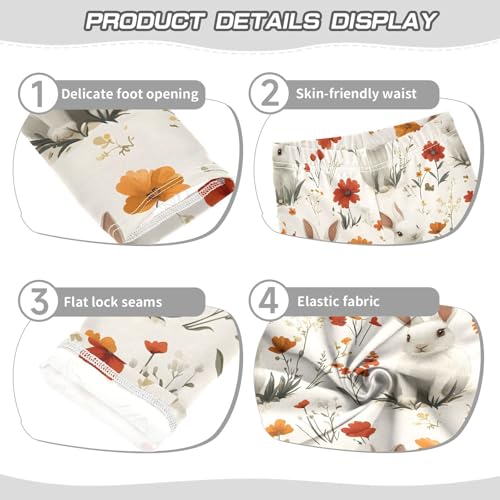 Rabbit Red Flower Girls Leggings Ultra Soft Compression Yoga Gym Pants for Kids 4-10T3