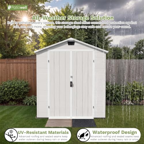 Image of Patiowell 6X4 FT Plastic Outdoor Storage Shed with Floor, Resin Tool Sheds with Lockable Door and Window, Weather-Resistant Garden Shed, Easy Assembly for Backyard, Patio, Light Grey