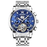 OLEVS Orologio automatico da uomo, quadrante nero Tourbillon, meccanico a carica automatica, cinturino in acciaio inox, luminoso, impermeabile, orologio da polso, 6633: cinturino bianco e quadrante