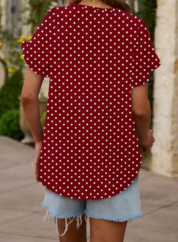 CRAZY GRID Women's Shirts Summer Casual Crewneck Ruffle Short Sleeve Blouses Cute Floral Print Tunic Tops
