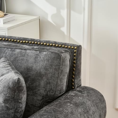 Image of KEIKI 2-Piece Sofa Set with 1 Oversized Chenille 3-Seater Sofa & 1 Loveseat Sofa, Upholstered 5-Seater Couch Set with Nailhead Trim, High-Density Foam Cushions, Rolled Arms, for Living Room, Grey