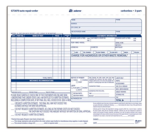 Adams-Auto-Repair-Order-Forms-85-x-744-Inch-3-Part-Carbonless-50-Pack-White-and-Canary-GT3870