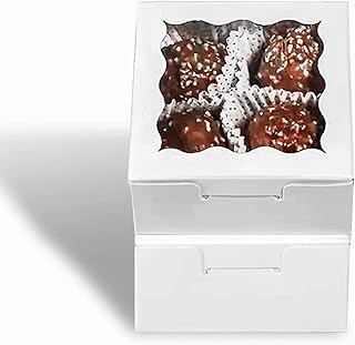 3 1/4" x 3 1/4" x 1 1/2" 50PCS Chocolate Truffle Boxes for 4，Cookies Boxes Soap Boxes Donut Boxes Macaron Boxes Mini Bakery Boxes with Window Brownie Boxes
