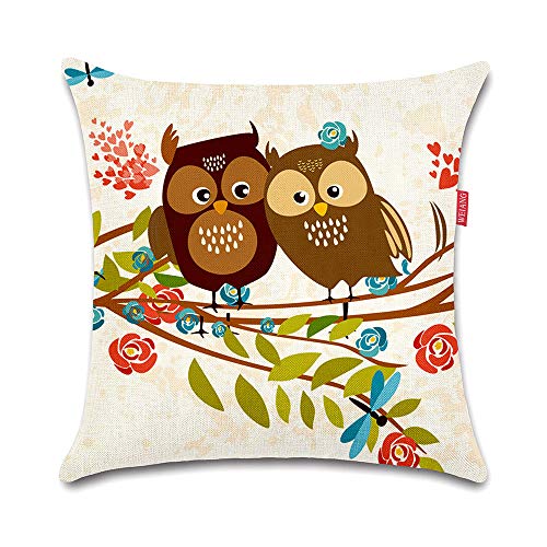 WEIANG Housse de coussin double face motif dessin animé oiseau hibou peinture taie d'oreiller pour voiture, maison, canapé, lit 45 x 45 cm une pièce Cover