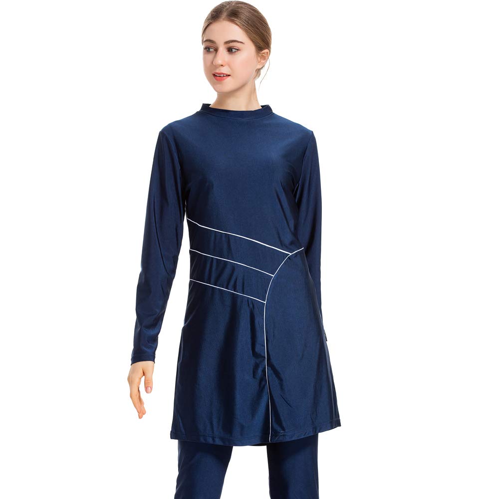 Muzułmański kostium kąpielowy – muzułmański strój kąpielowy dla muzułmańskich kobiet – hijab zdejmowany (niebieski, Azja 4XL~biust: 108cm)