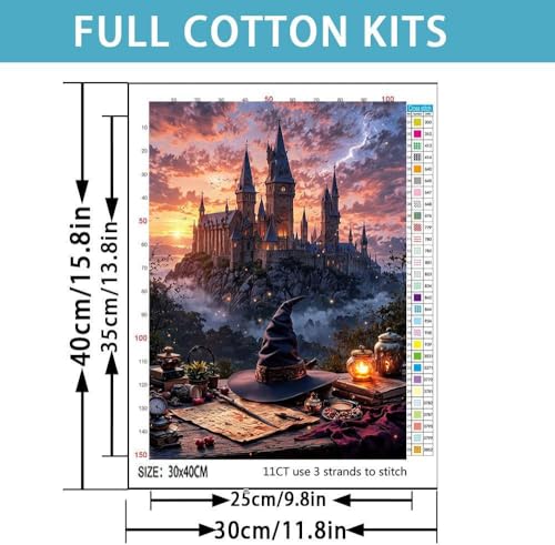 Image of Castle Stamped Cross Stitch Kits for Adults - Embroidery Kits for Beginners Adults,11 CT Patterns Dimensions Counted Cross Stitch Kits for Adults Arts Craft 12x16 inch