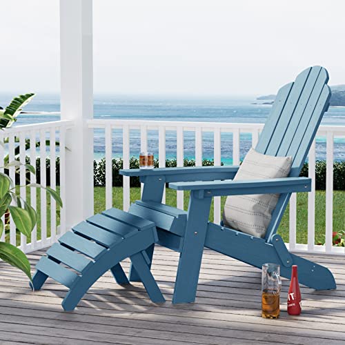 Mximu Folding Adirondack Ottoman, Plastic Adirondack Footstool, Premium All Weather Ottoman For Adirondack Chairs, Wide Use In Backyard, Garden, Lawn, Porch, Poolside (Blue) #TOP4
