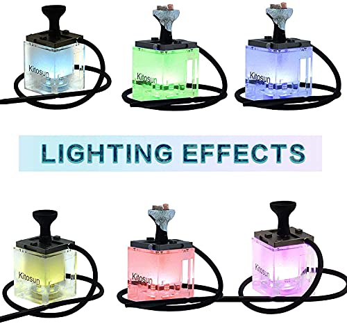 Shisha Set Tragbare Acryl Shisha mit Silikon Schlauch, Bowl, Zange Edelstahl Stiel & Diffusor Magical LED Lights 2 Schlauchadapter mit Reisetasche für Hookah Narguile