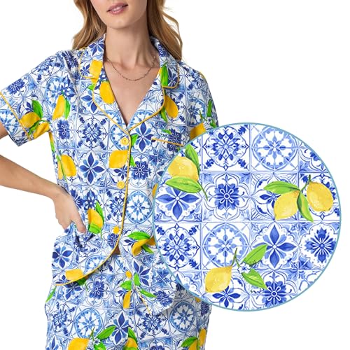 Image of Bed Head PJs Womens Matching Pajamas - Soft Organic Short Sleeve Button Down PJ Shirt & Shorts Set - Sleepwear & Loungewear