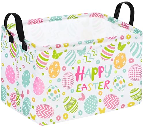 Image of Rectangle Gift Storage Basket Home Shelf Storage Basket Organizer Box Clothes Laundry Hamper Nursery Basket Laundry Basket with Handles (easter egg)