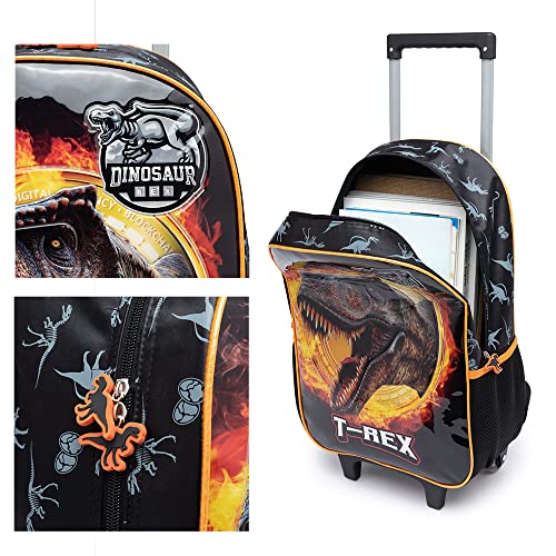 Kit Escolar Dino T-Rex Completo GUELPH Mochila de Carrinho+ Estojo+ Lancheira Marmiteira Resistente