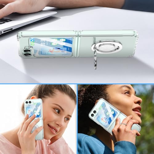 Designed for Galaxy Z Flip 7 FE/ 6 Case with Ring Kickstand (Work with Magnetic Car Mount) Compatible with Samsung Flip 6 Sim Protective Phone Case Clear Cover for Z Flip 6 5G - Clear - image 5