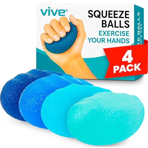 Vive Squeeze Balls for Hand Therapy Set (4 Pack) - Grip Strengthener Occupational Exercise Equipment for Arthitis, Parkinsons, Stroke, Carpal Tunnel Recovery - Stress Relief Massage Putty Finger Toy