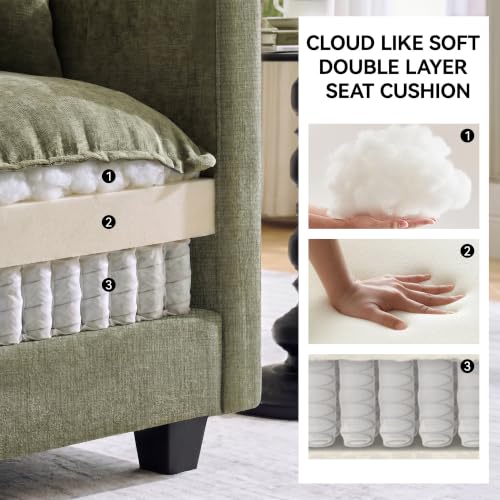 Image of 30'' Cloud Single Couch, Cloud Sofa with Throw Pillow, Modern 1 Seater Reading Chair with Deep Seat, Accent Chairs for Living Room, Bedroom, Small Apartment, Light Green