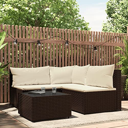 Homgoday Gartenmöbel-Set 4-teilig mit Kissen aus braunem Polyrattan,...