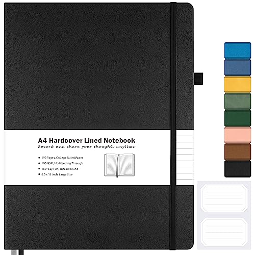 College Ruled Notebook, A4 Hardcover Leather Notebook for...