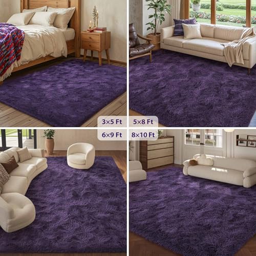 Tapete suave morado 3x5 pies moderno interior felpudo miniatura 6