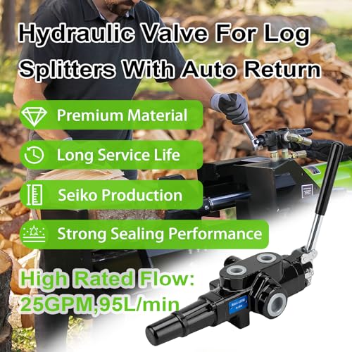 Image of Hydraulic Log Splitter Valve, 1 Spool 25GPM 3626PSI Hydraulic Directional Control Valve, Hydraulic Loader Valve w /Joystick for Log Splitter, Small Tractors & Loaders