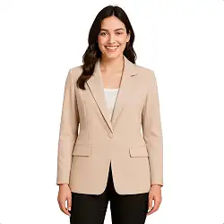 Blazer Feminino Sem Forro com Botão Encapado e Bolsos Falsos