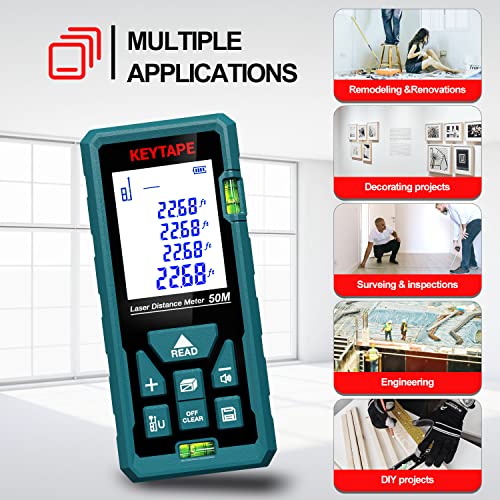 Distance Measuring Laser 165Ft Keytape Multifunction Measure Laser Ruler, Upgraded M/In/Ft/Ft+In Unit Switching Backlit Lcd And Pythagorean Mode, Dt50 Portable Handle Laser Distance Measurement Tool #TOP7