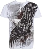 TG455T Flying Eagle Metallic Silver Embossed Short Sleeve Crew Neck Cotton Mens Fashion T-Shirt - White / X-Large