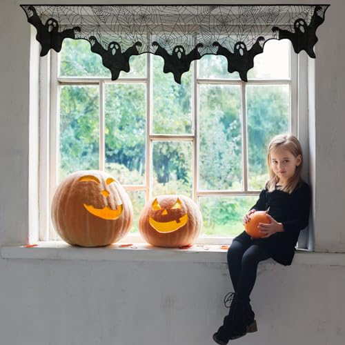 Image of AerWo Halloween Decorations Indoor Ghost Spiderweb Fireplace Mantel Scarf