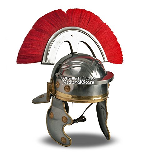 Medieval GearsBrand Roman Wearable Imperial Gallic Centurion Helmet w/Red Crest & Liner LARP SCA