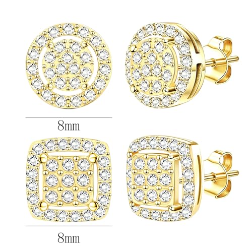 Image of NEWITIN 2 Pairs Silver Stud Earrings for Women Hypoallergenic Earring Stainless Steel Inlaid Cubic Zirconia Studs Earring Diamond Halo Stud Earrings for Women Men