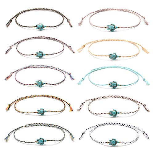 Jeka Handmade Sea Turtle Anklets Bracelets For Women Girls Beach Friendship 10 Pcs Set Boho Adjustable Rope Hawaiian Foot Jewelry #TOP13