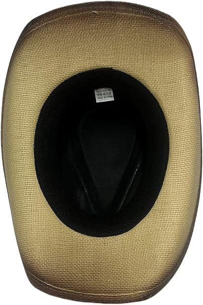 Cappello da Cowboy Stile Western in Paglia Beige e Marrone con Effetto Sfumato Vintage per Uomo e Donna V022
