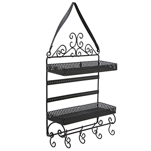 Black Metal Scrollwork 2 Tier Earring/Necklace/Bracelet/Cosmetics Hanging Organizer Shelf Rack