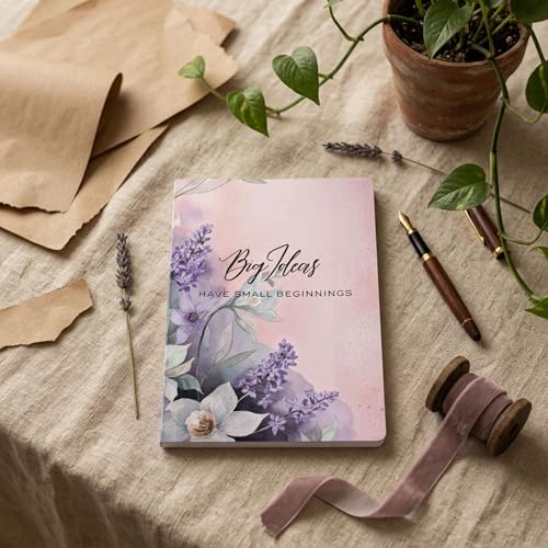 Image of Motivational Floral A5 Notebook Diary for Women & Students | Softbound Laminated Cover | Monthly Planner + Daily Planner | 21 x 15 cm Ruled Journal | Inspirational Quote Cover (Peach Big Ideas have small beginnings)