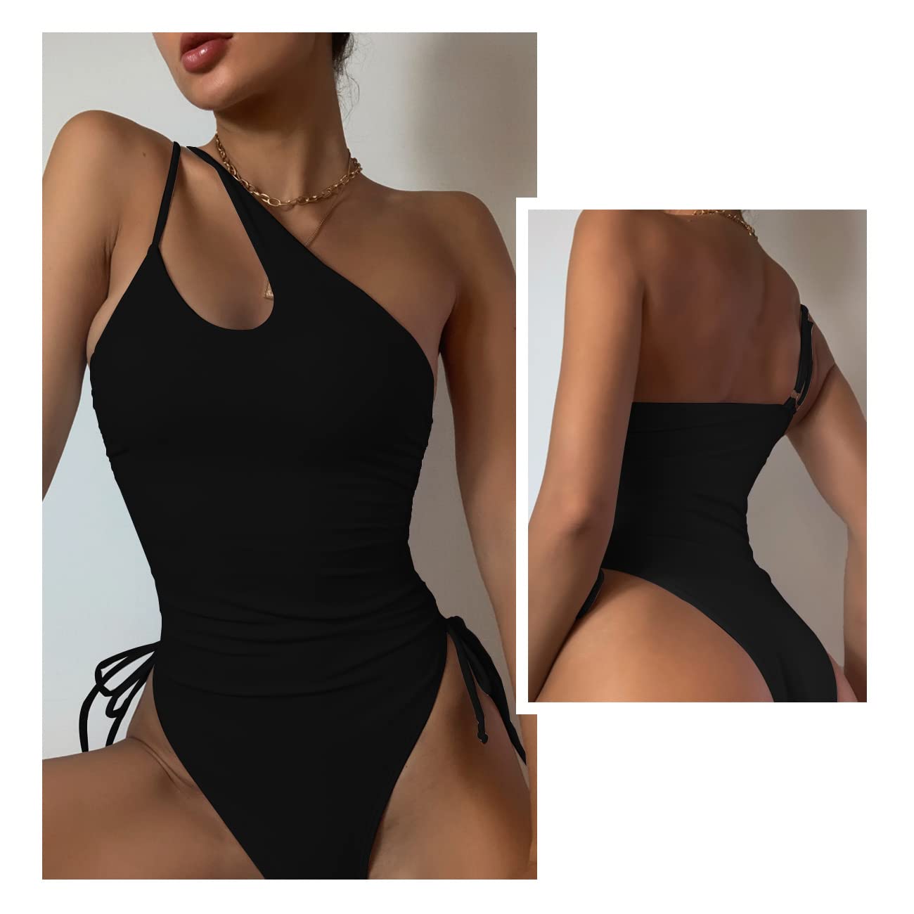 Costume Intero Donna Sexy Coulisse Monospalla Cut-out Costume da Bagno Controllo Addominale Bikini Push Up Imbottito Reggiseno Curvy Beachwear Swimwear Swimsuit