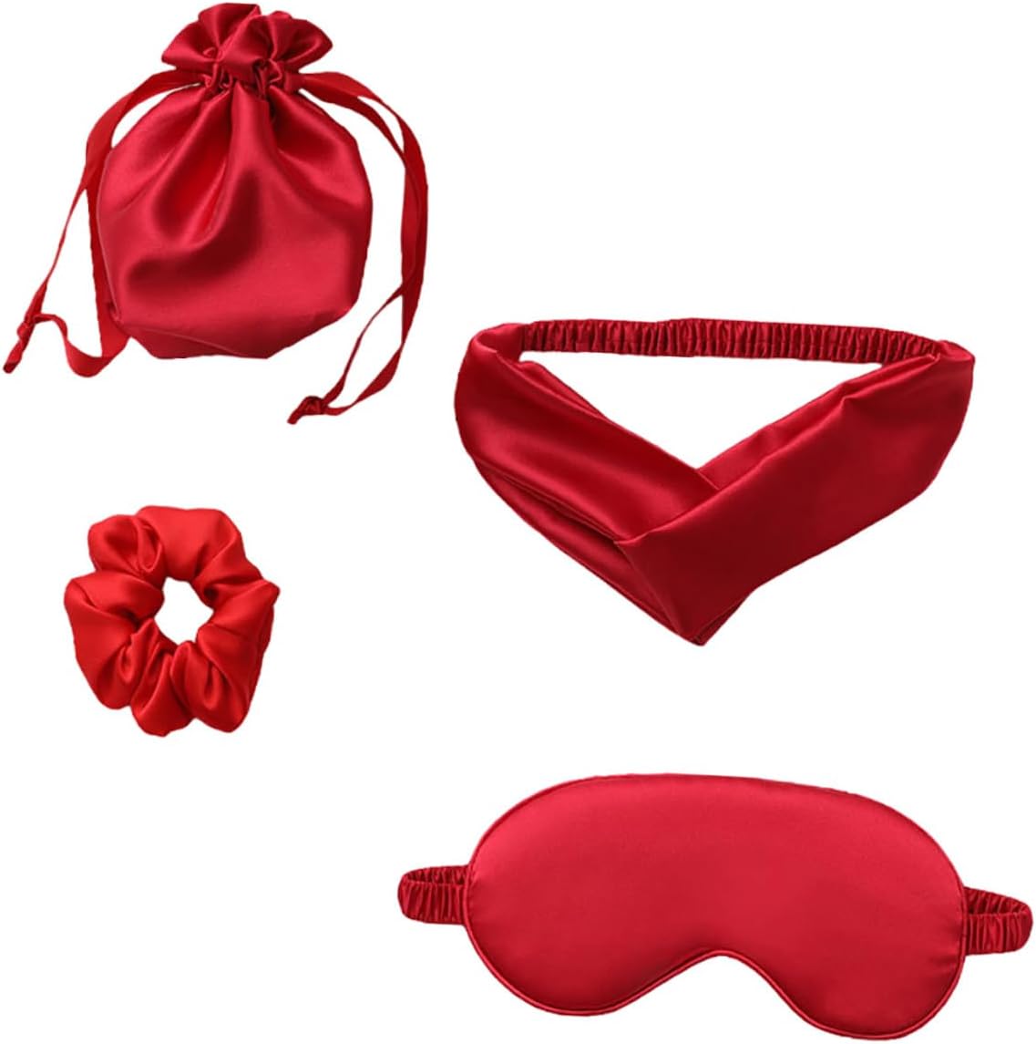 Multipurpose Sleeping Mask and Practical Blindfold 4pcs Set with Imitation Silk Material Hair Tie Patch Storage Bag for Comfortable Night Sleep