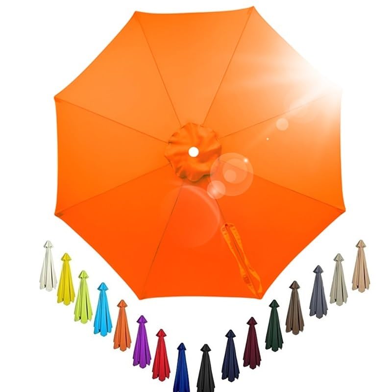 Waterproof Anti-UV 2m-4.0m Replacement Parasol Canopy, Garden Umbrella Replacement Cover For 6 Arms/8 Arms,UV30+ Patio Market Parasol Top(Orange,(8Rib) 2.80m/9.2ft)
