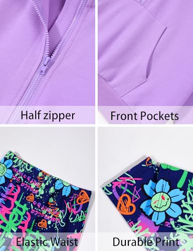 Image of Girls Clothes 2Pcs Outfit Set with Zip-up Top and Trendy Printed Pants Teen Girl Clothes 6-14Y