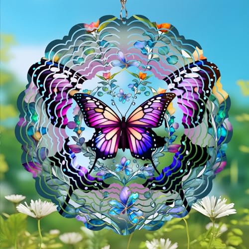 Butterfly Wind Spinner Outdoor - Birthday Gifts for Women, Men, Mom, Father, Garden Decor Gifts, Hanging Wind Sculptures 12 inch 3D Wind Spinners for...