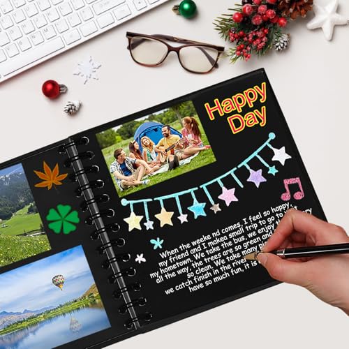 xiluuyou Fotoalbum zum Selbstgestalten 17x17 cm, Scrapbook Album, 20 Blatt Schwarze Seiten Fotobuch zum Einkleben für Baby Geburtstag Jahrestag Hochzeit, Coverfarbe - Schwarz